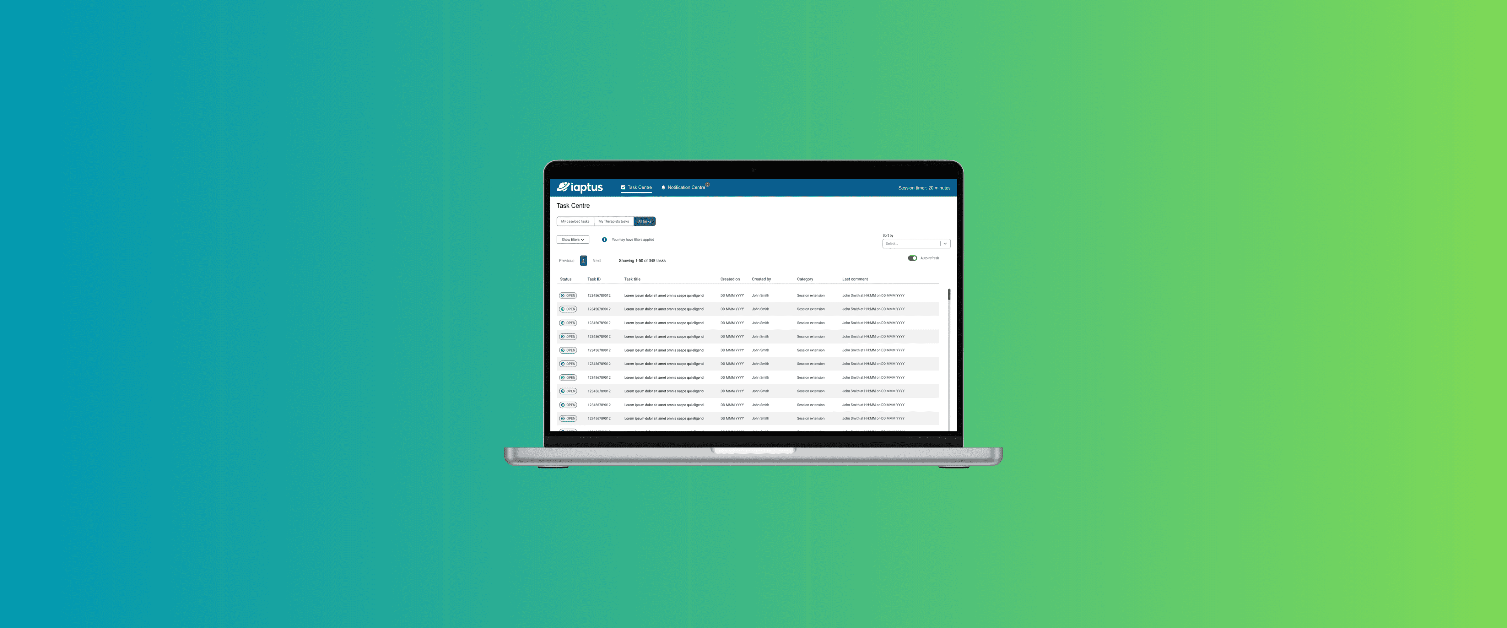 Laptop mockup of the new task management feature.