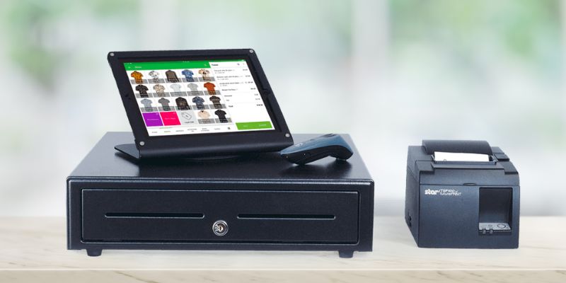 Sistem POS Loyverse beserta mesin wang, printer dan pengimbas barcode.