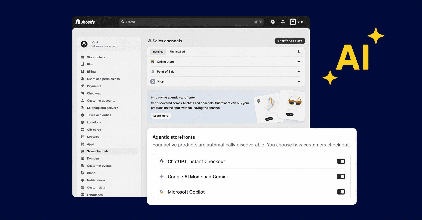 Shopify activation of agentic storefronts