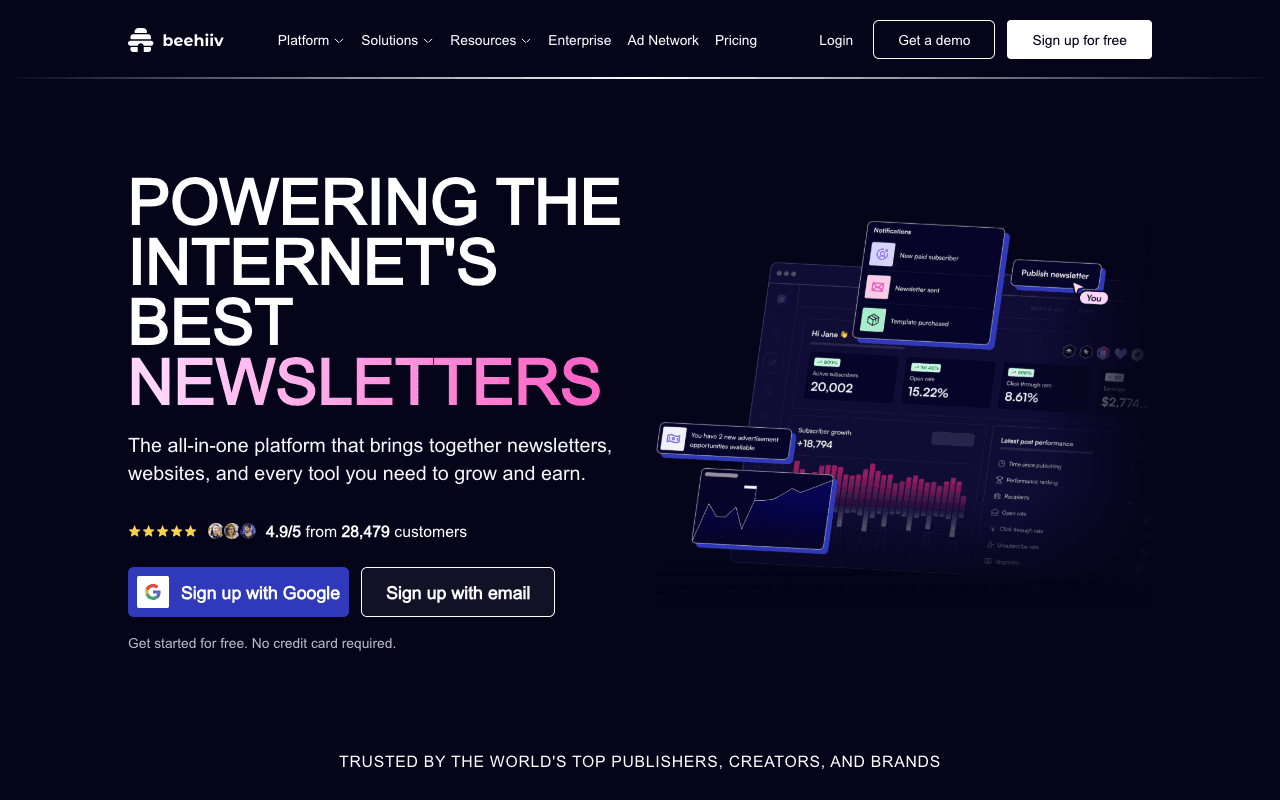 Beehiiv екранна снимка