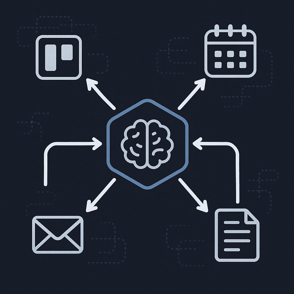 The human brain bombarded with data to process from all the tools used in a day