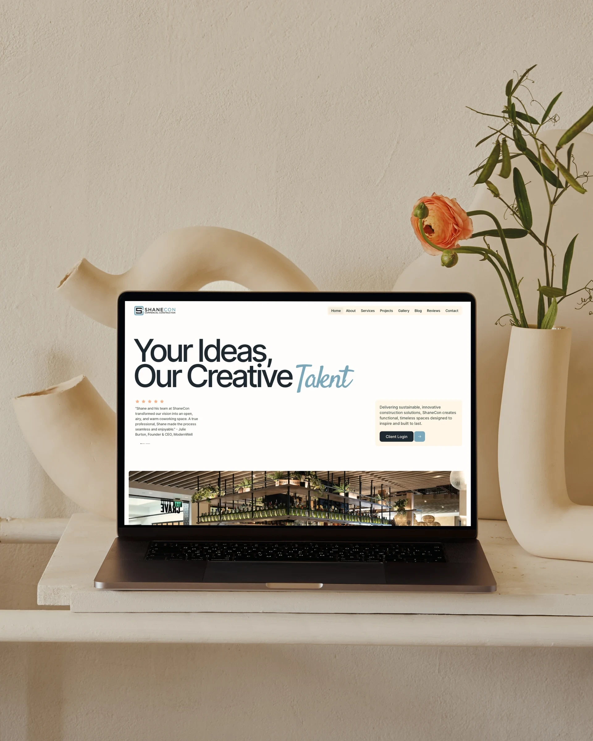 ShaneCon website displayed on a laptop mockup