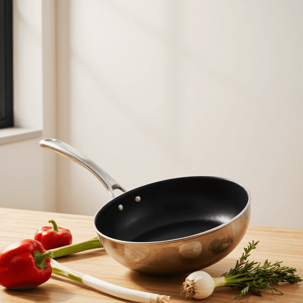 product photography of a frying pan with a non-stick surface