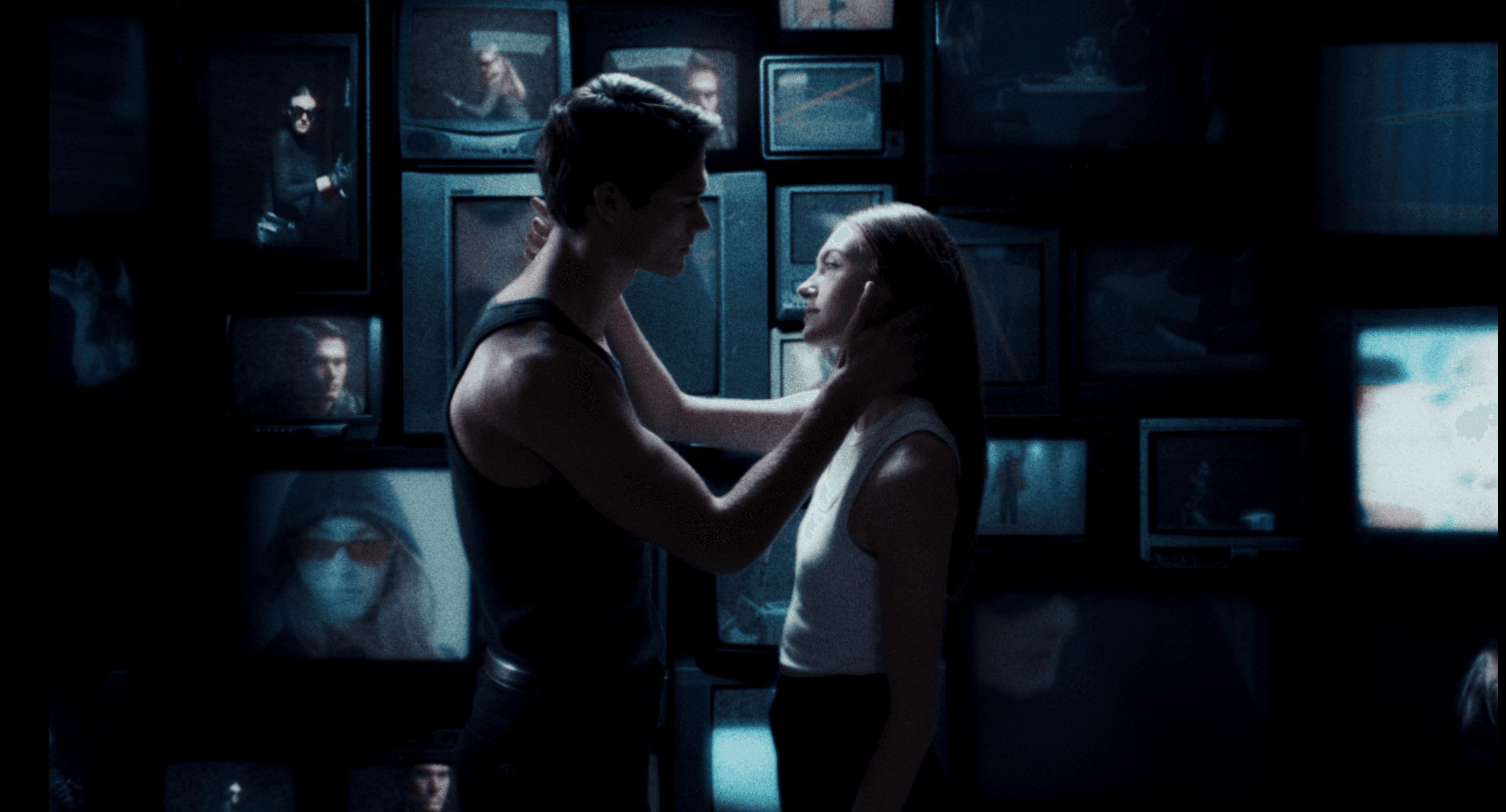 Artistic fashion portrait with colorful geometric shapes and avant-garde red styling