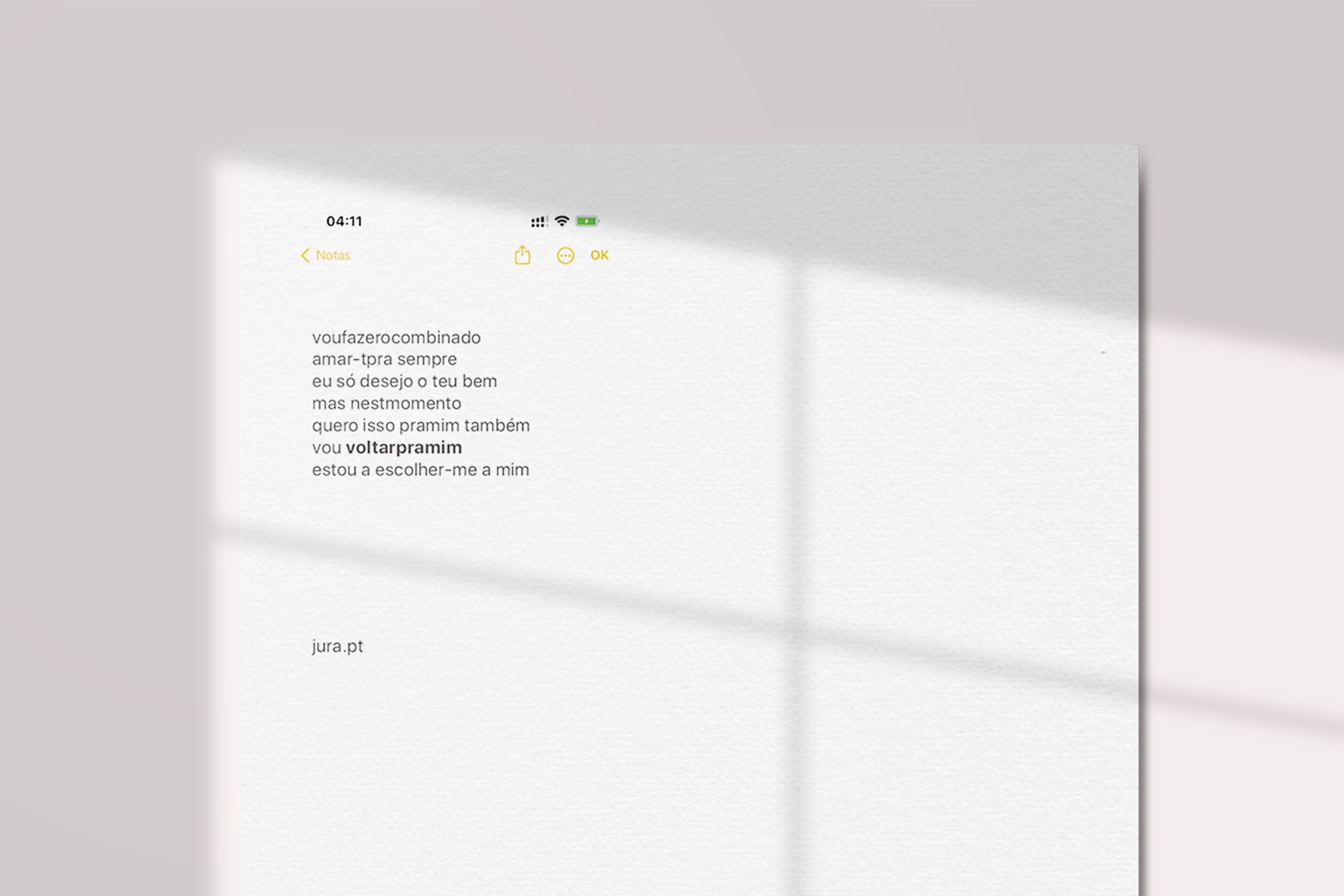 Conceptual artwork for Jura’s music release featuring minimalist typography inspired by a phone notes interface and song lyrics.