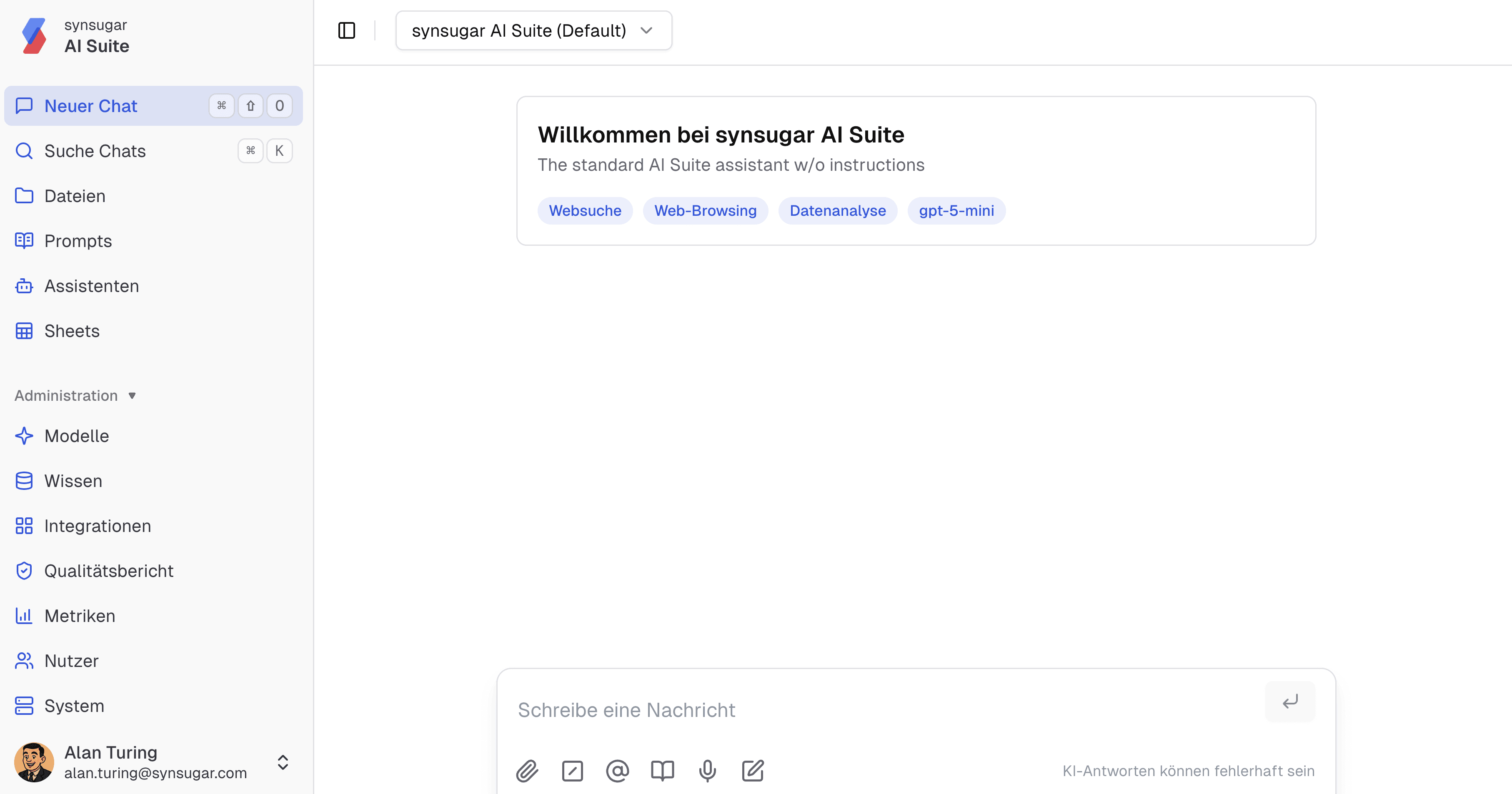 Nutzeroberfläche der AI Suite