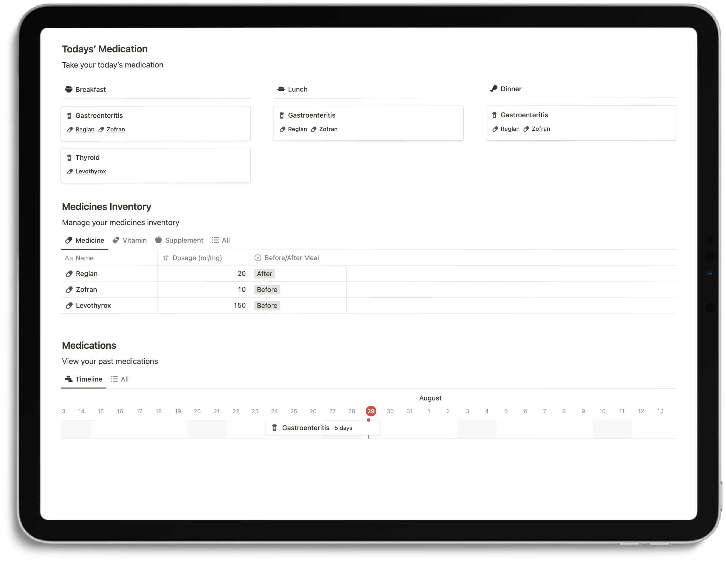 Notion Optimal Health System - Medication