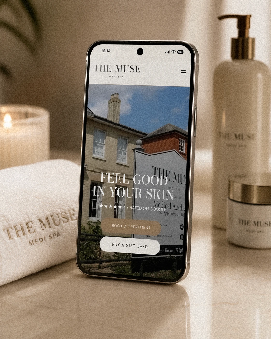 The Muse Medi Spa website on a phone screen.