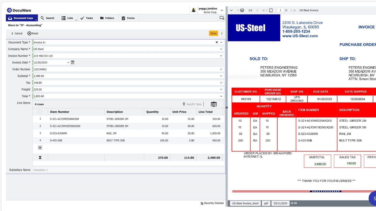 DocuWare's automated invoice processing workflow