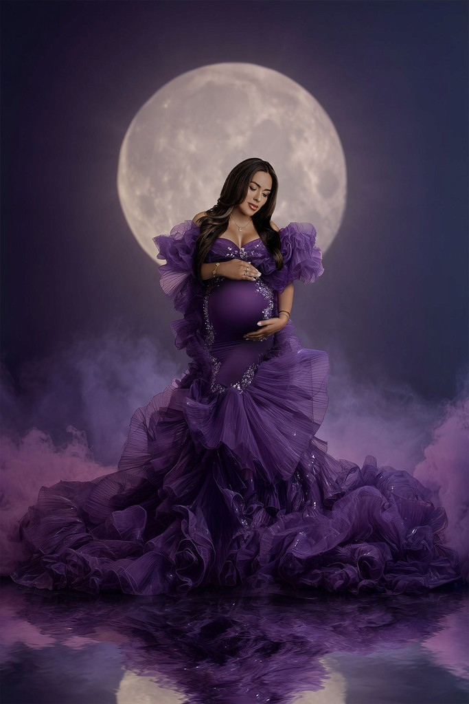 Maternity portrait capturing joyful moment and natural pregnancy glow.