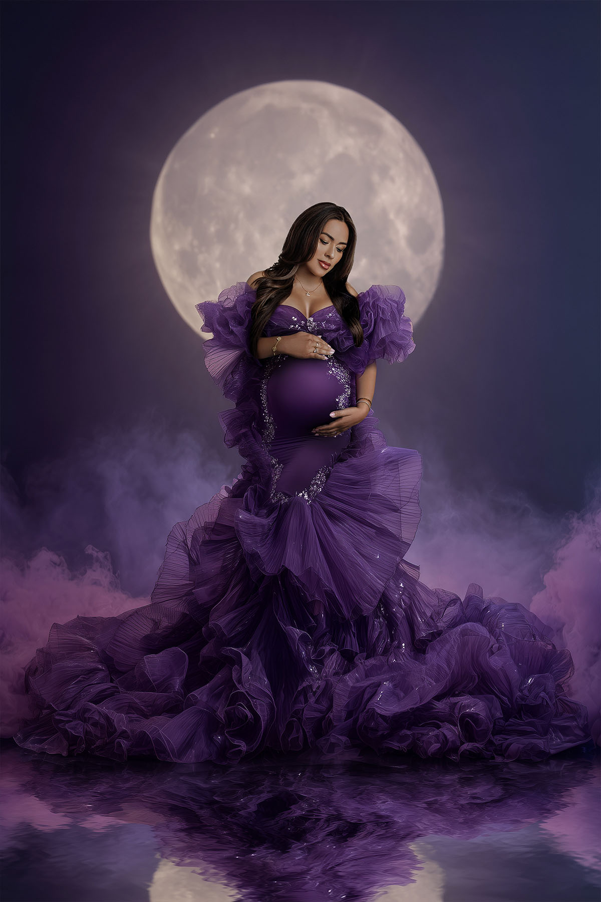 Maternity portrait capturing joyful moment and natural pregnancy glow.