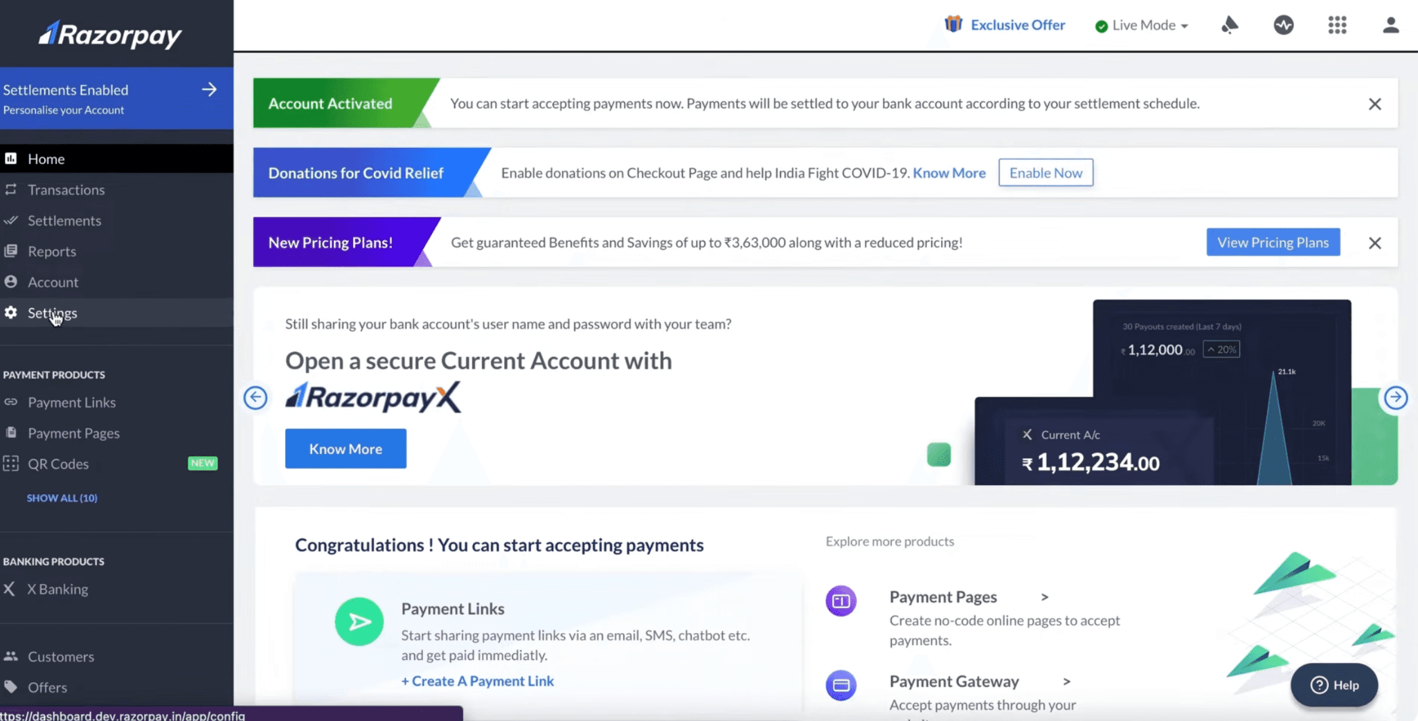 Razorpay dashboard
