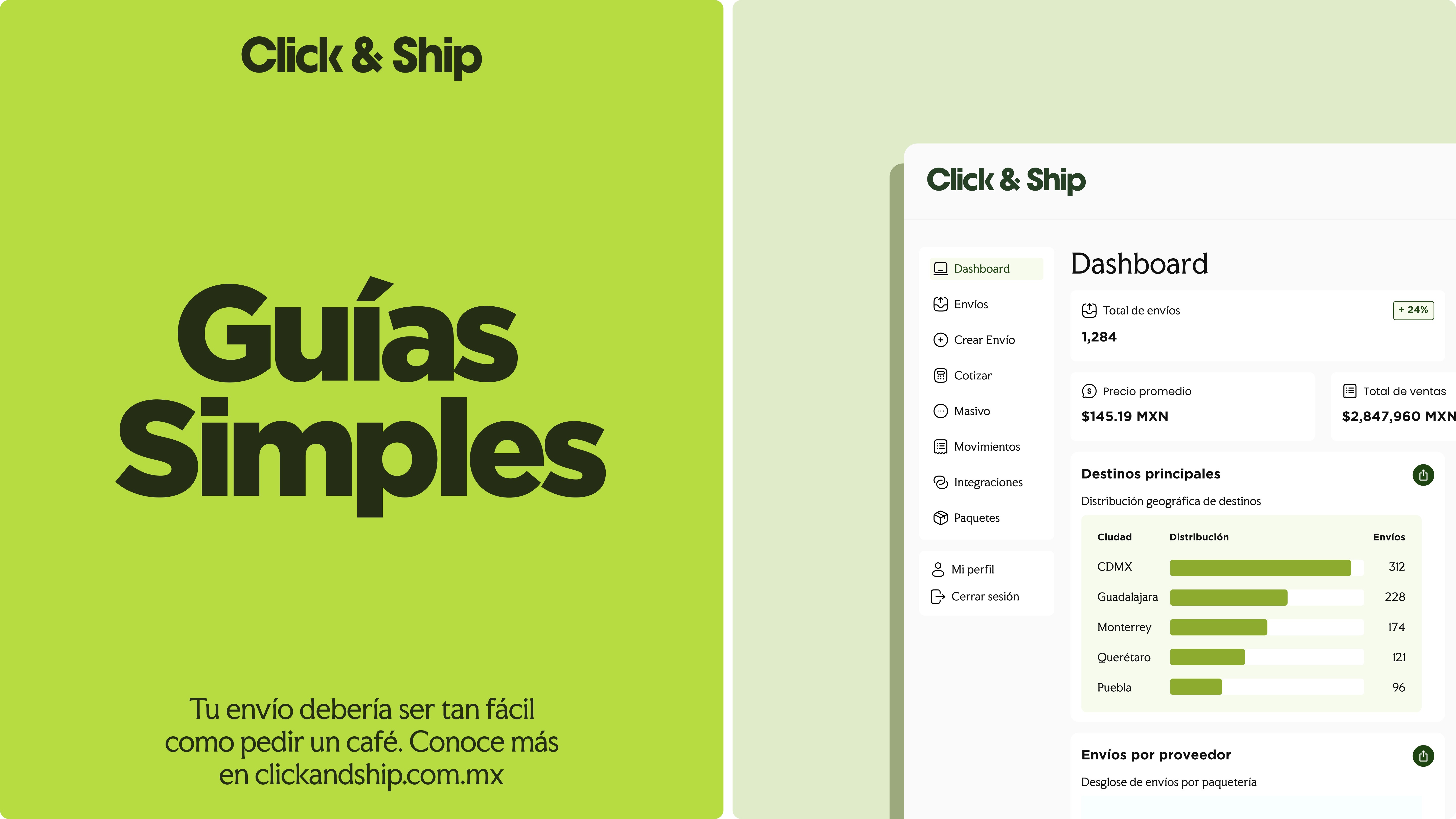Diseño de interfaz UX para plataforma de gestión de guías de envío Click & Ship