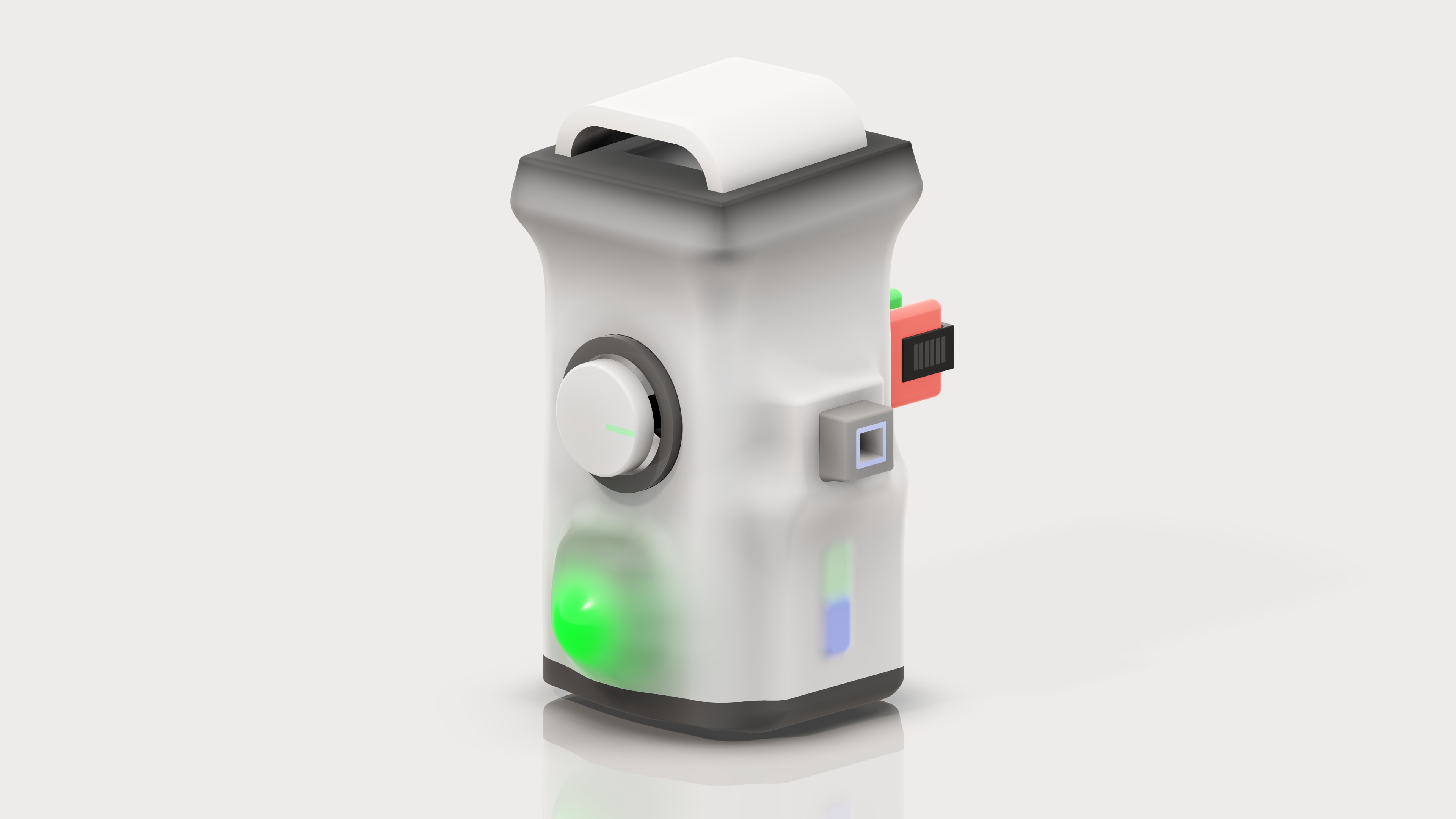 3D rendered image showing a futuristic coffee machine that has semi transparent body