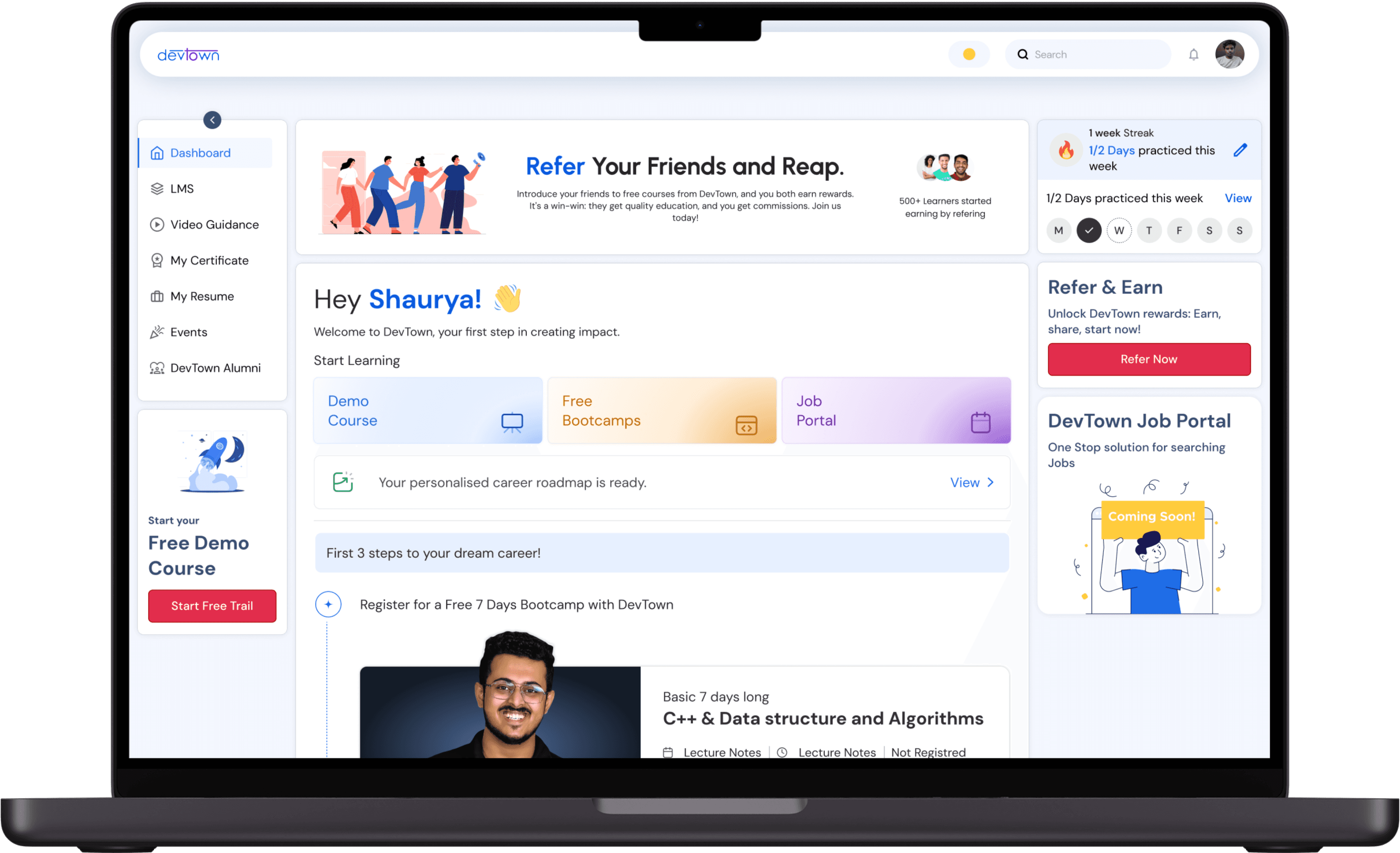 LMS Dashboard Mockup