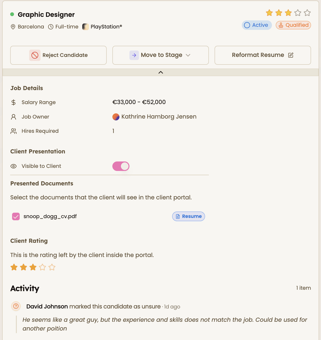 Candidate profile