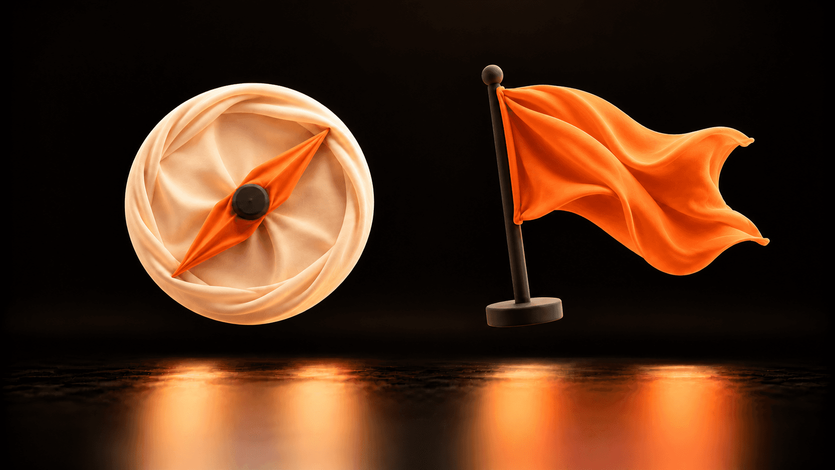 A cream cloth compass beside an independent apricot flag
