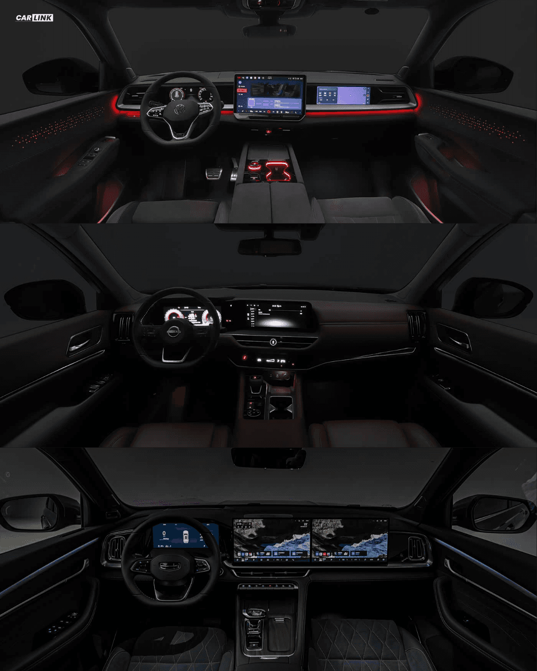 Volkswagen Teramont, Nissan Pathfinder və Geely Monjaro modellərinin salon interyerinin müqayisəsi