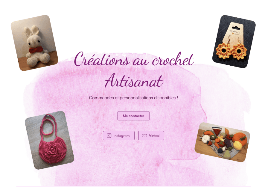 Capture d'écran d'un site de créations artisanales en crochet