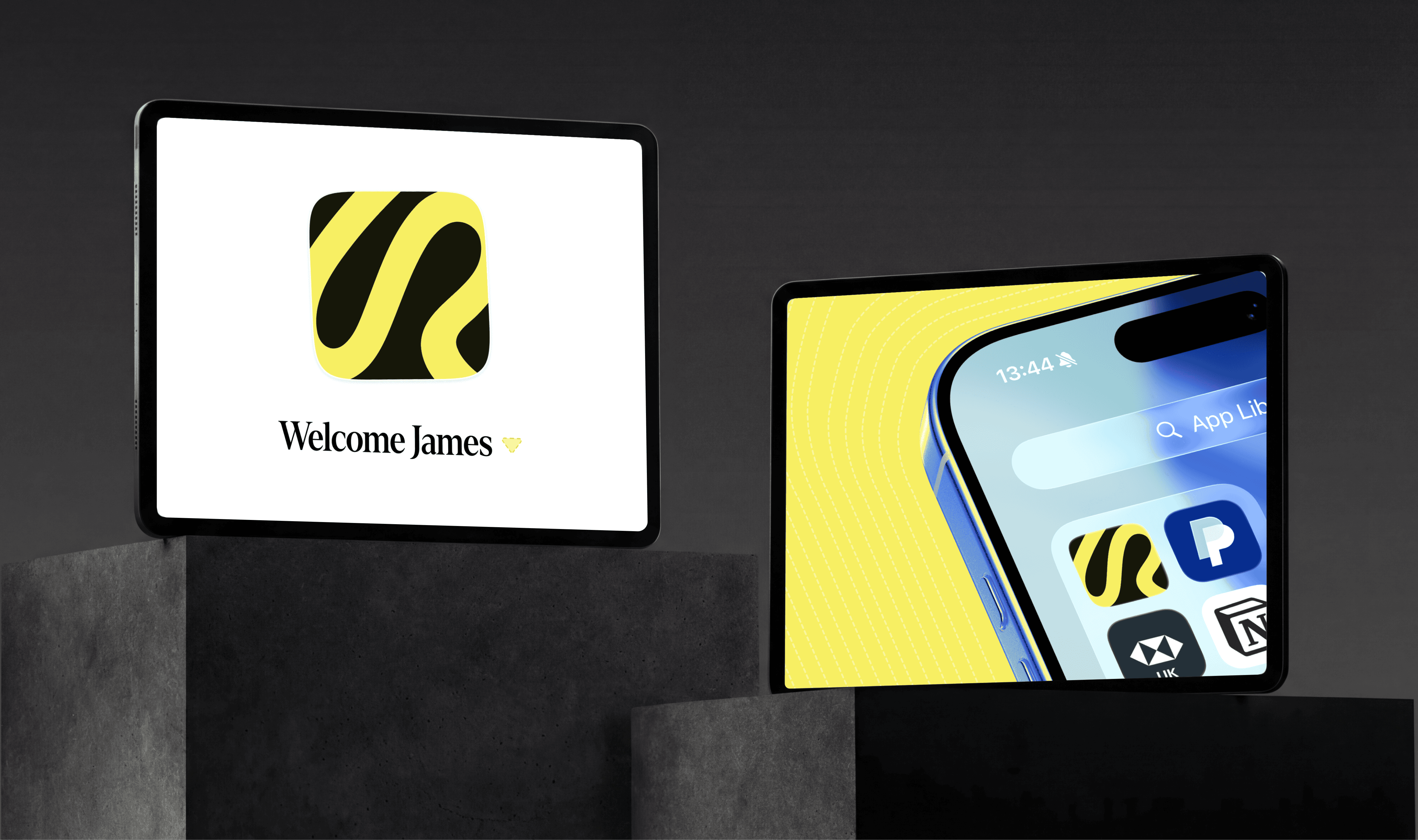 2 Ipads on Stanf Mockuop Displaying Riverflow Project