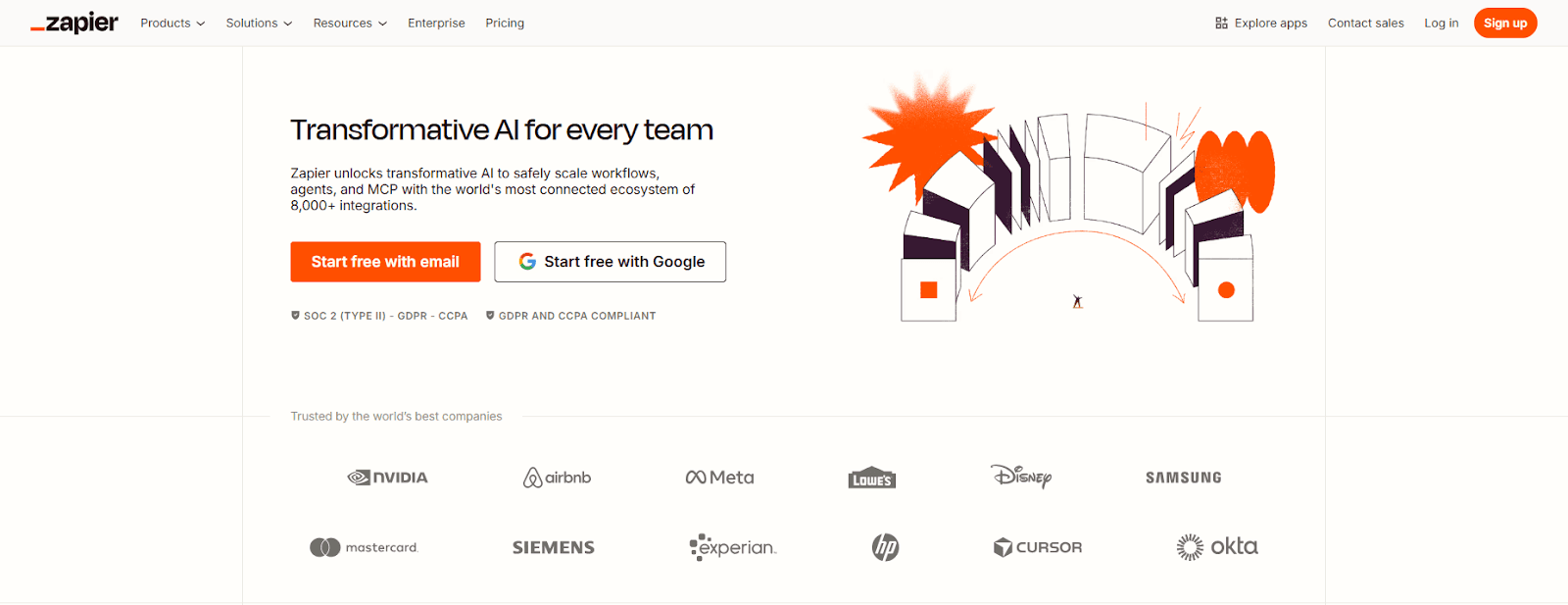 Screenshot of Zapier homepage