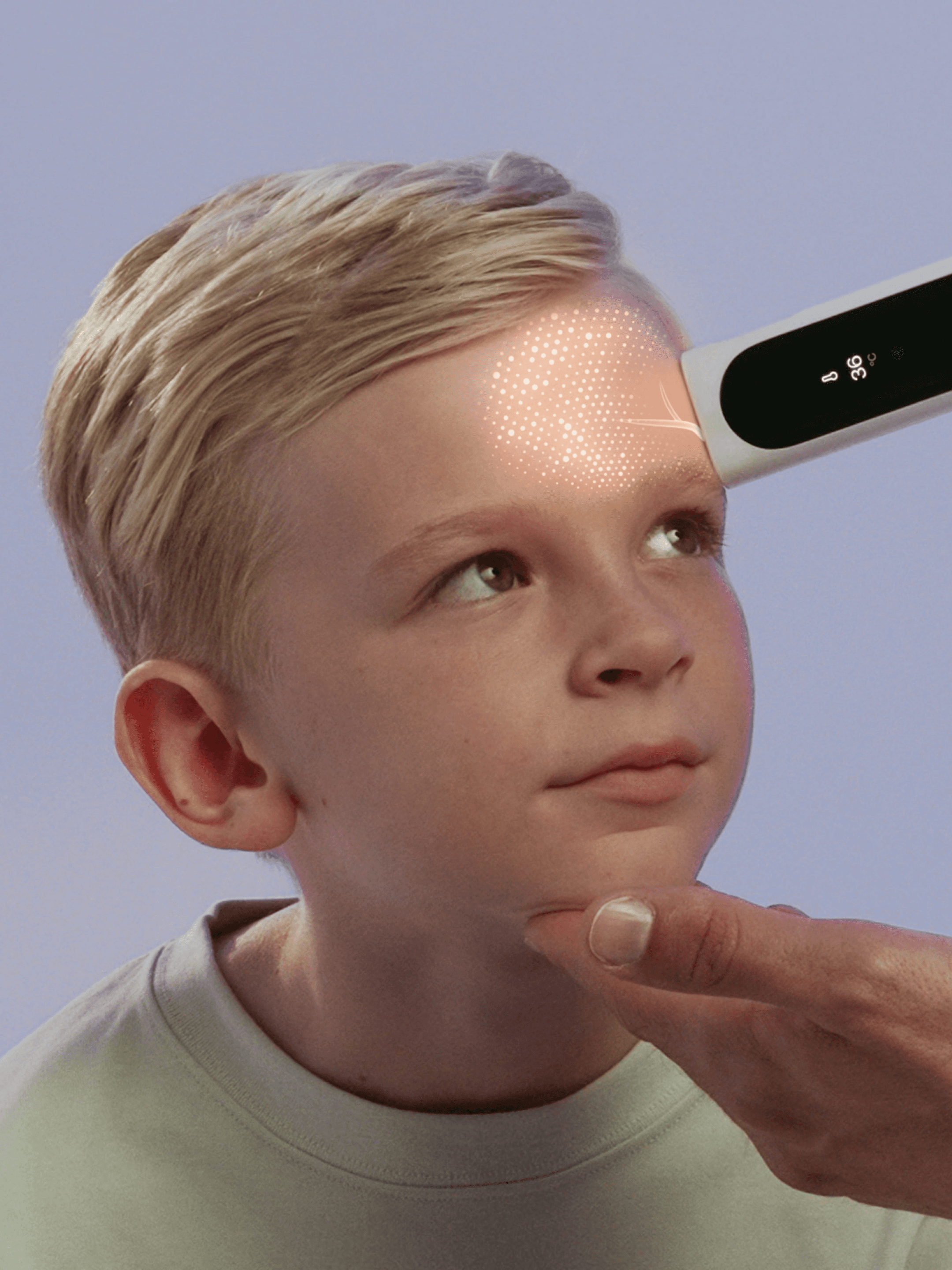 Lifestyle photography production for BeamO, demonstrating non-contact temperature scanning for the whole family.