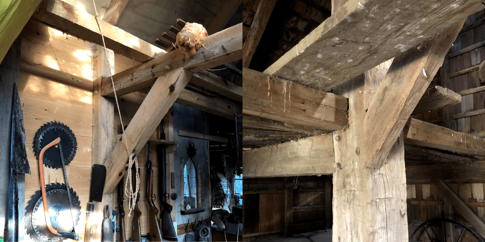 A support brace in the Barn we built in 2009 (left) and a support brace in a Dutch-style barn in New Jersey from the 1790’s (right), clearly showcasing how little has changed in the timber framing method.