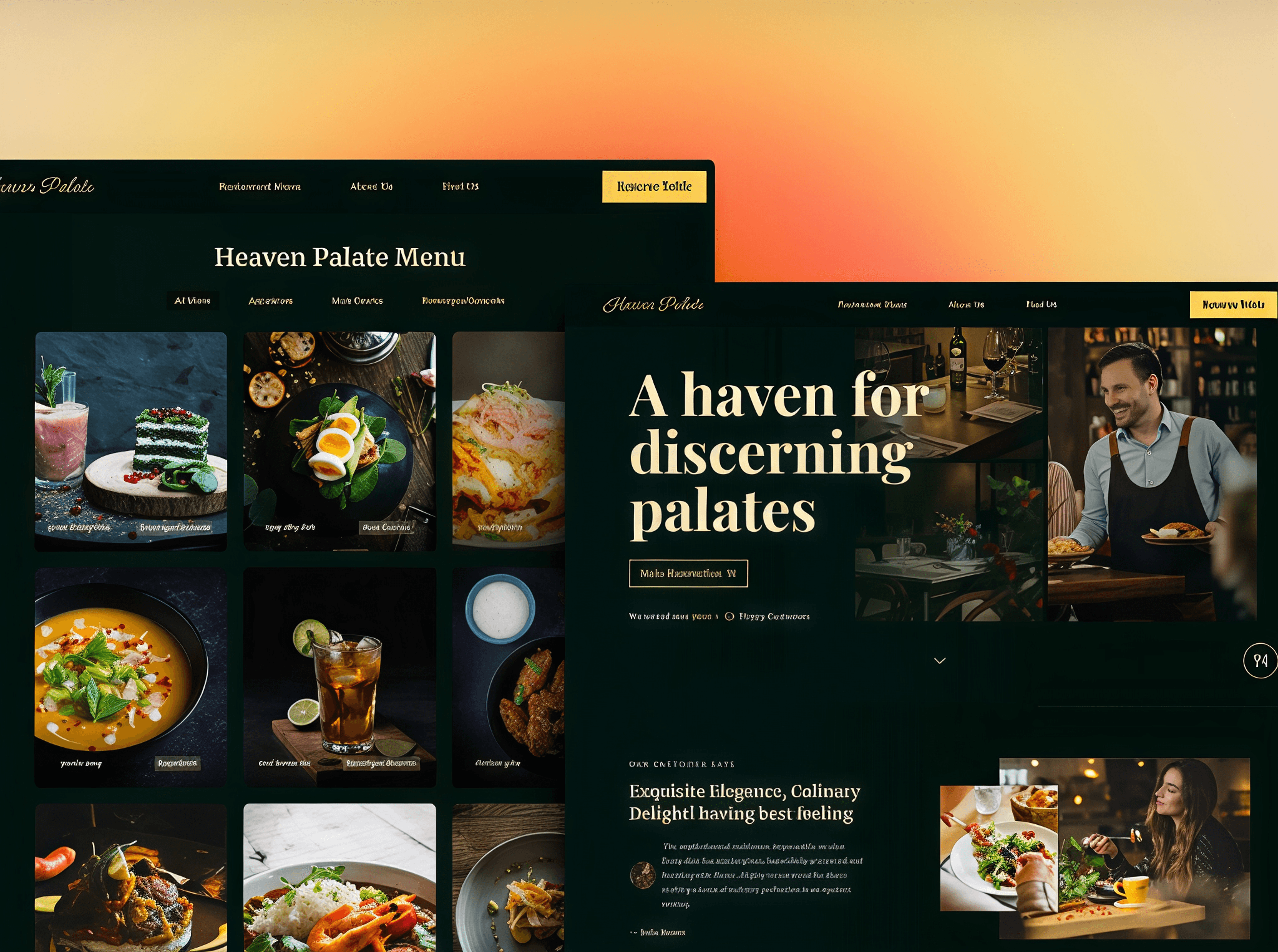 Fine dining restaurant website – elegant serif typography, warm tones, and a refined visual identity.