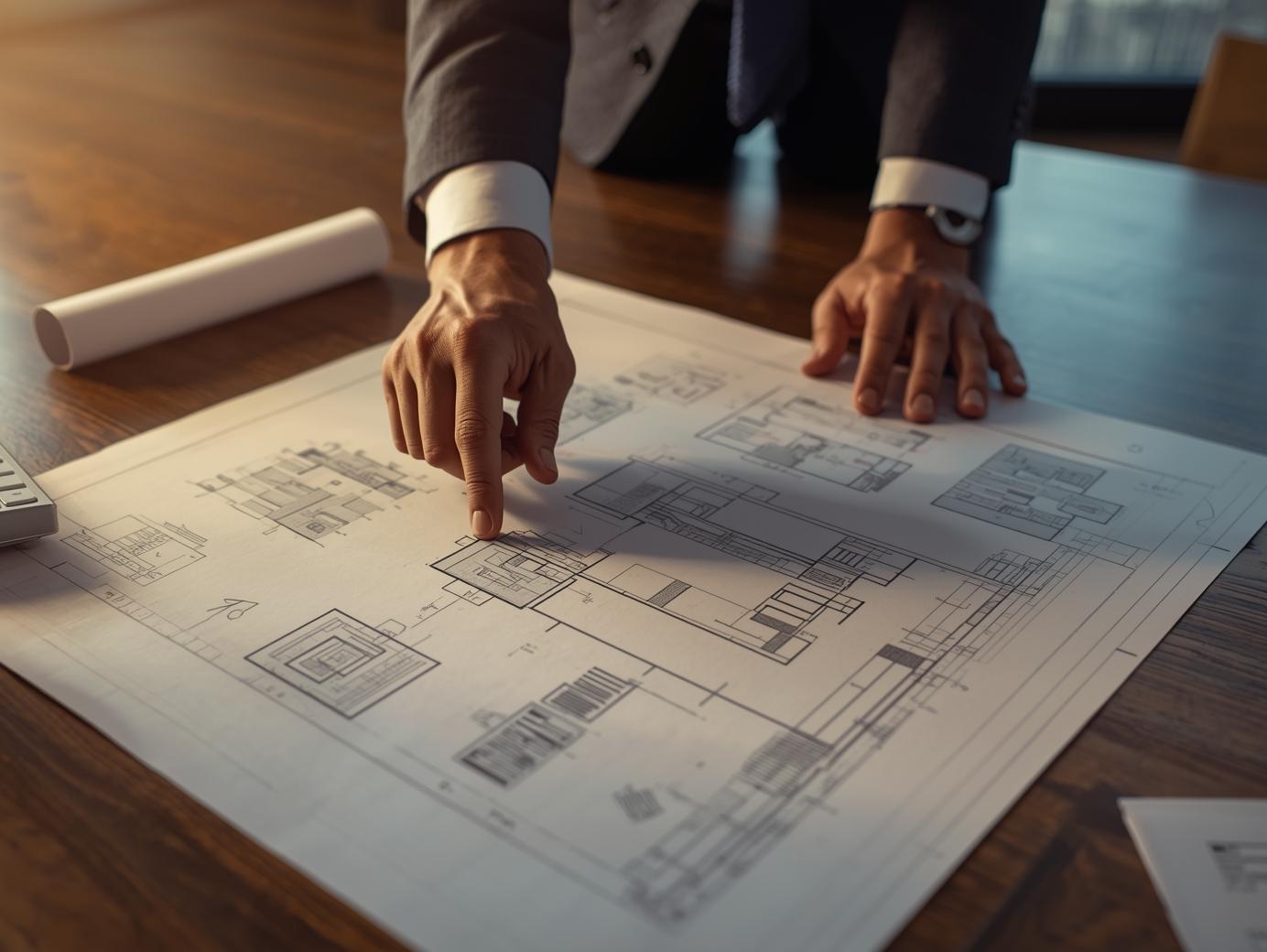 Conceptual image showing a landlord or property investor reviewing architectural plans