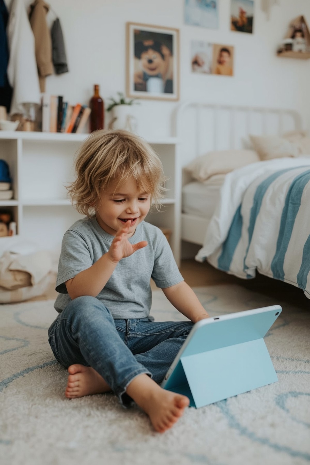 Junge interagiert mit Tablet-Spiel