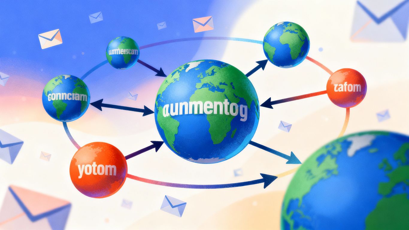 Interconnected globes representing multiple domains for cold email.