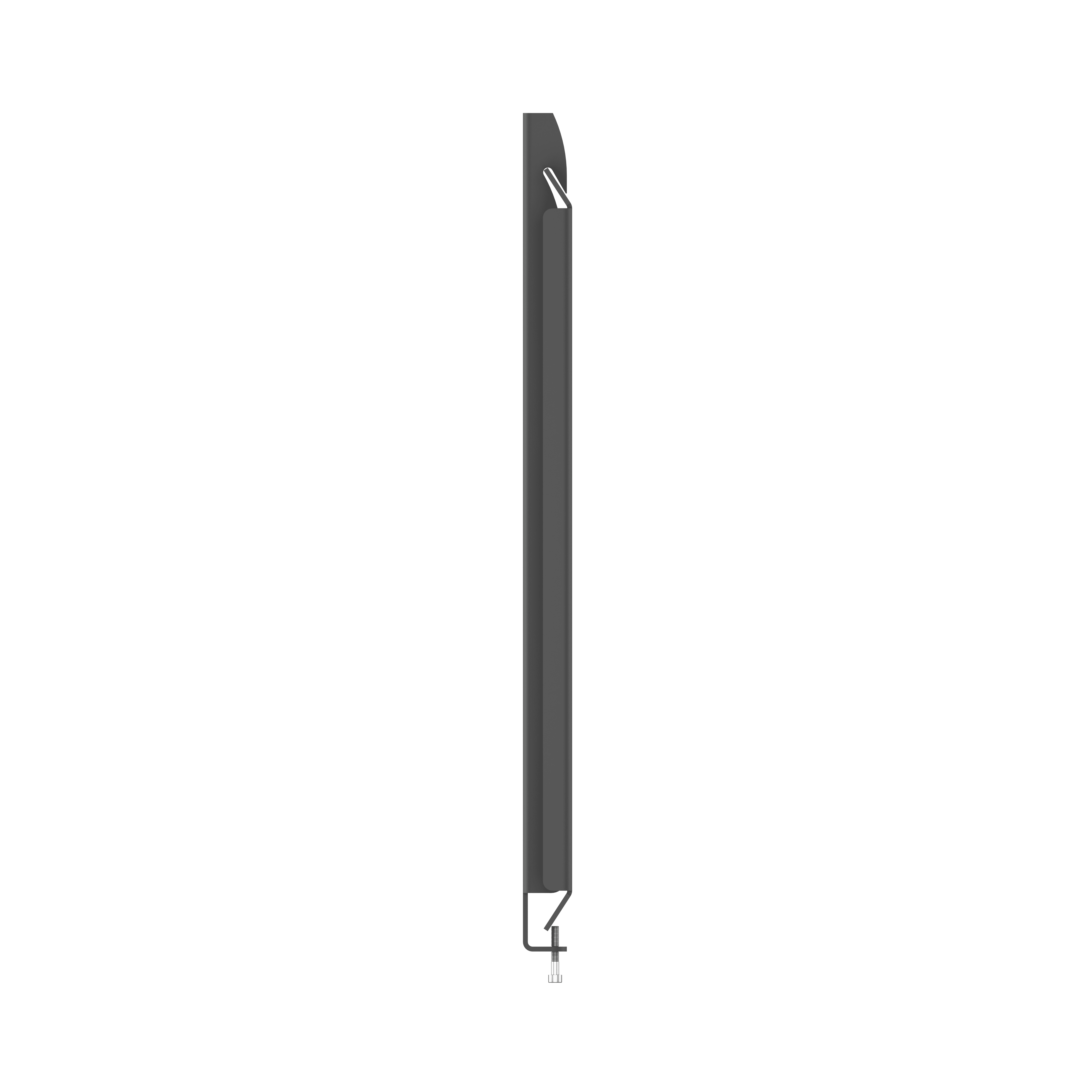 Clamp with screw on edge of dark panel