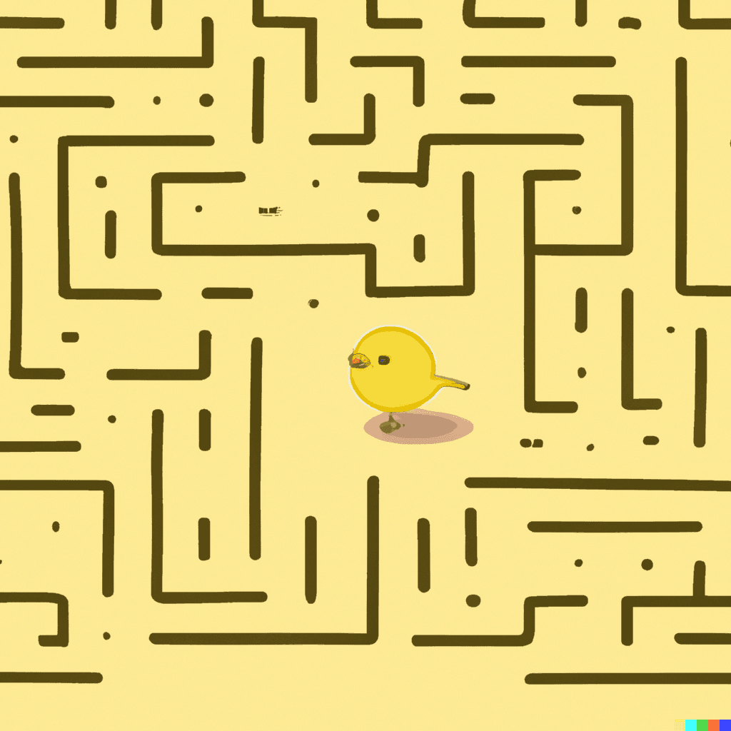 a small yellow bird in a maze
