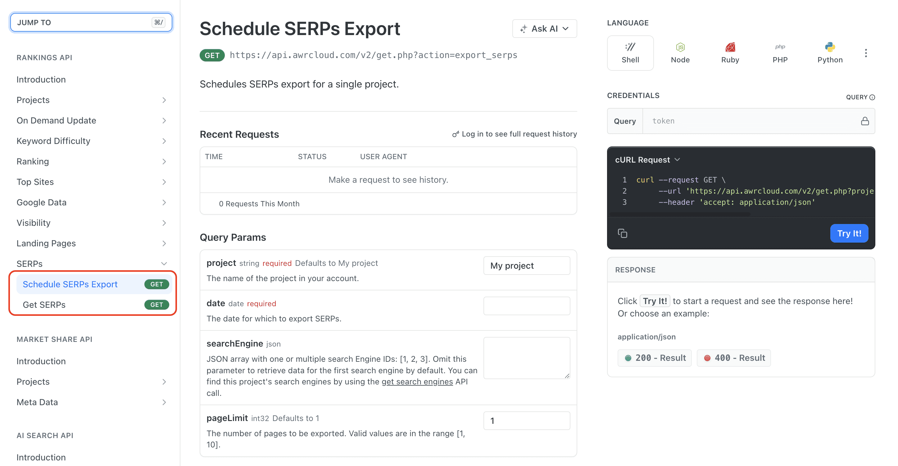 Bulk SERPs Export via API