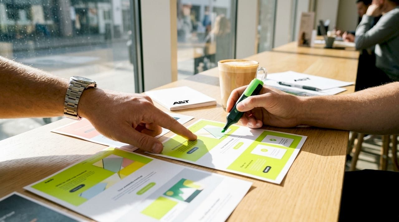 Hands analyzing webpage content for ad placement
