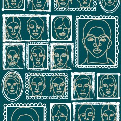 Portada de La otra cara de la inmigración en Chile, estudio de IdeaPaís, mostrando una ilustración con diversos rostros dibujados dentro de marcos. 