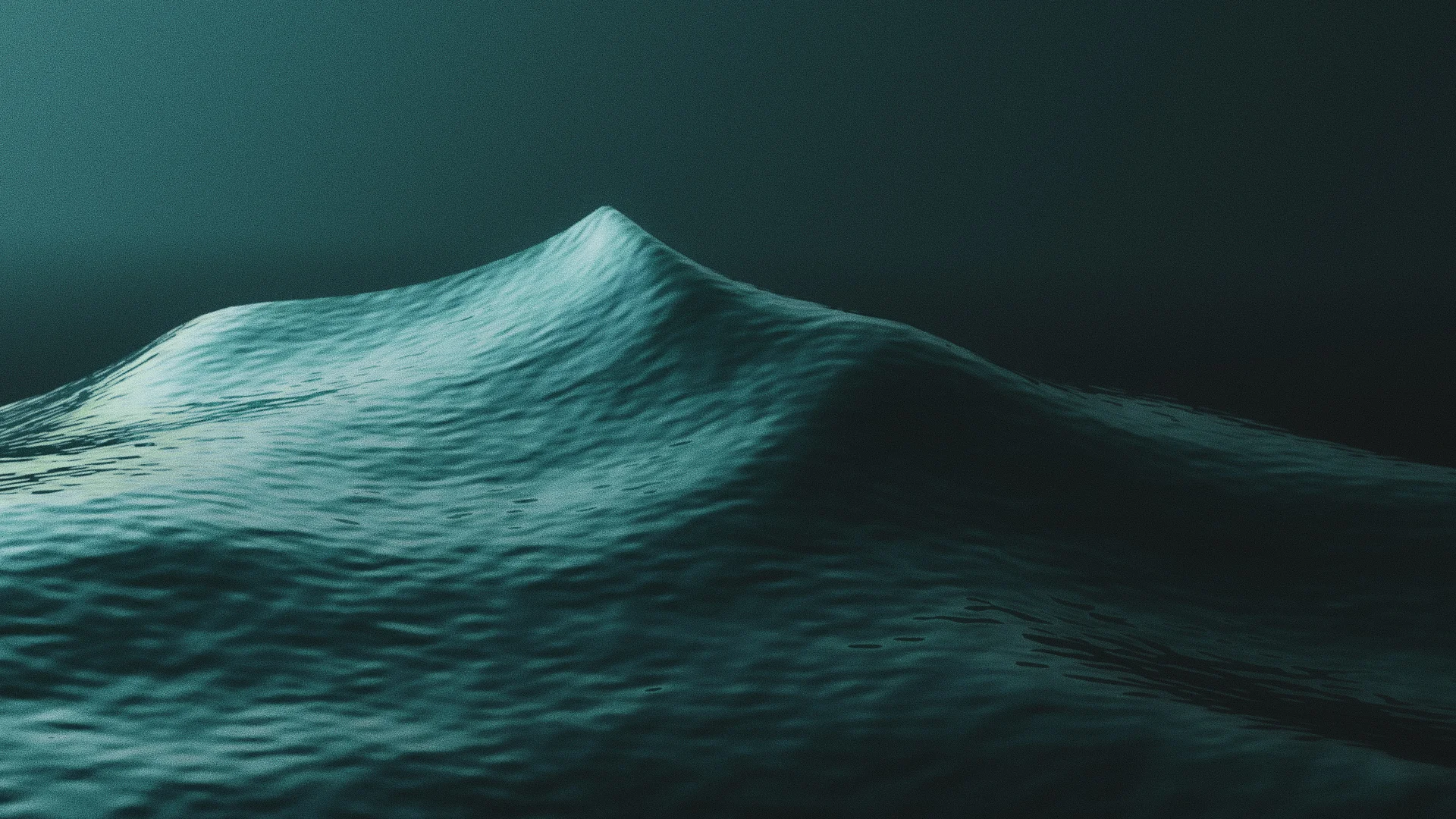 A 3d render of a giant teal wave against a dark teal background.