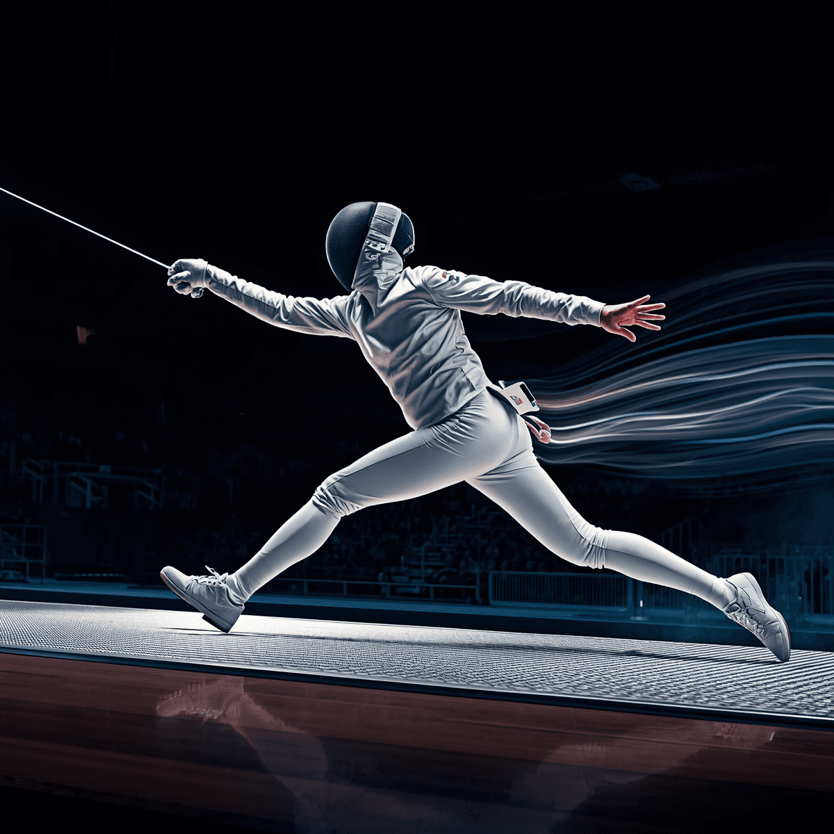 A picture of a fencer about to strike