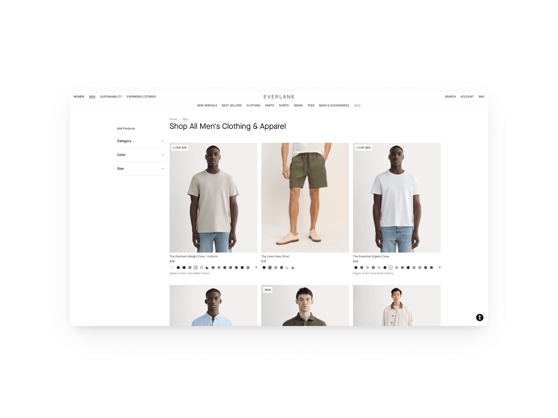 Everlane website snippet
