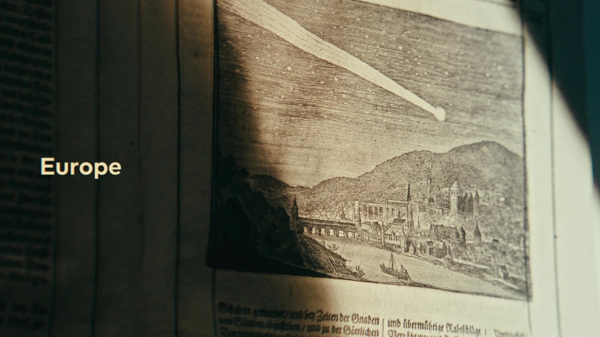 Historical engraving of a comet passing through the night seen as an omen of the war to come