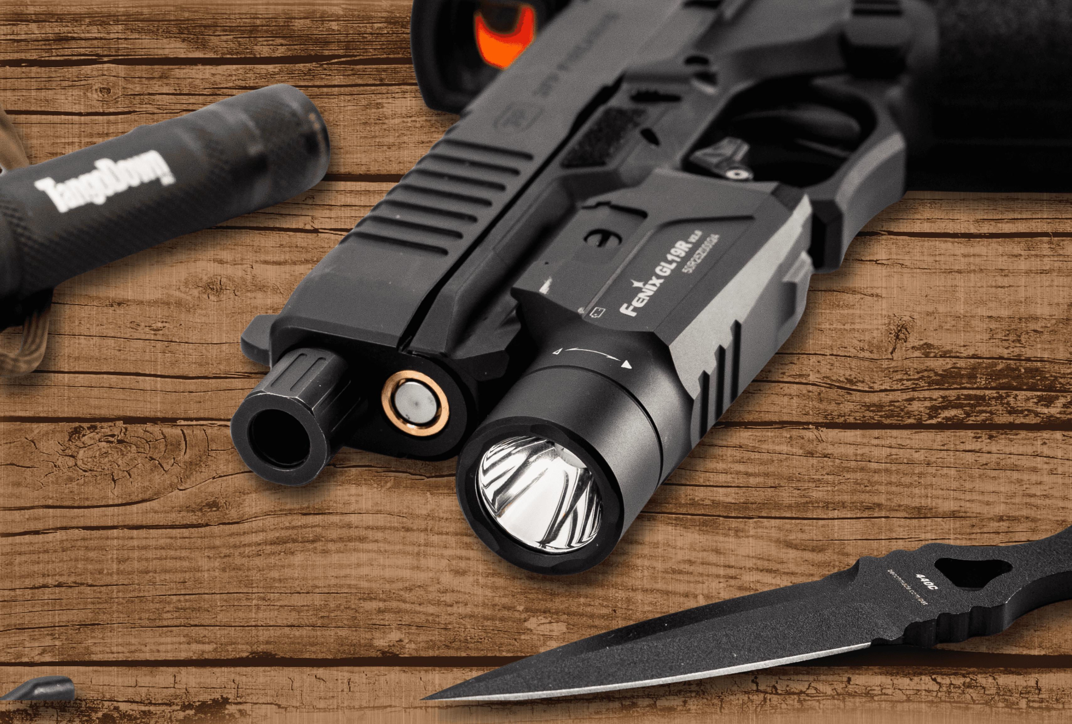 Agent 9mm Pistol · Fiber Optic closeup