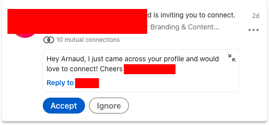 LinkedIn Connect Message Examples Bad Example 2 | Breakcold