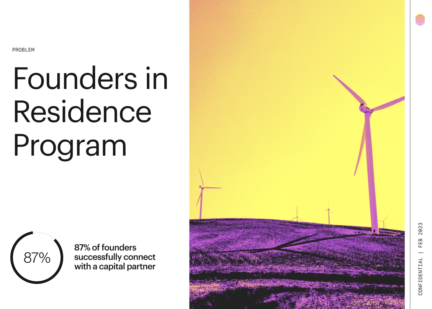 Slide from a slide deck featuring a photo of windmills