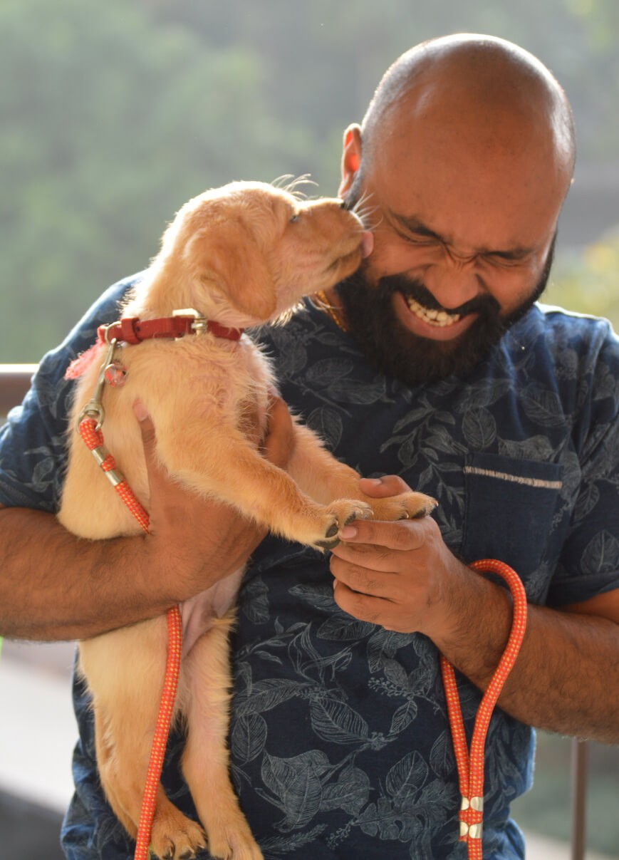 happy man with dog