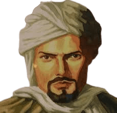 A painted portrait of Tariq ibn Ziyad, a prominent Berber Muslim general, is depicted wearing a white turban and traditional attire. His intense gaze and strong facial features are emphasized, showcasing his historical significance as a leader during the Islamic conquest of Spain in the 8th century. This artwork highlights his iconic status in history, symbolizing leadership, determination, and conquest.