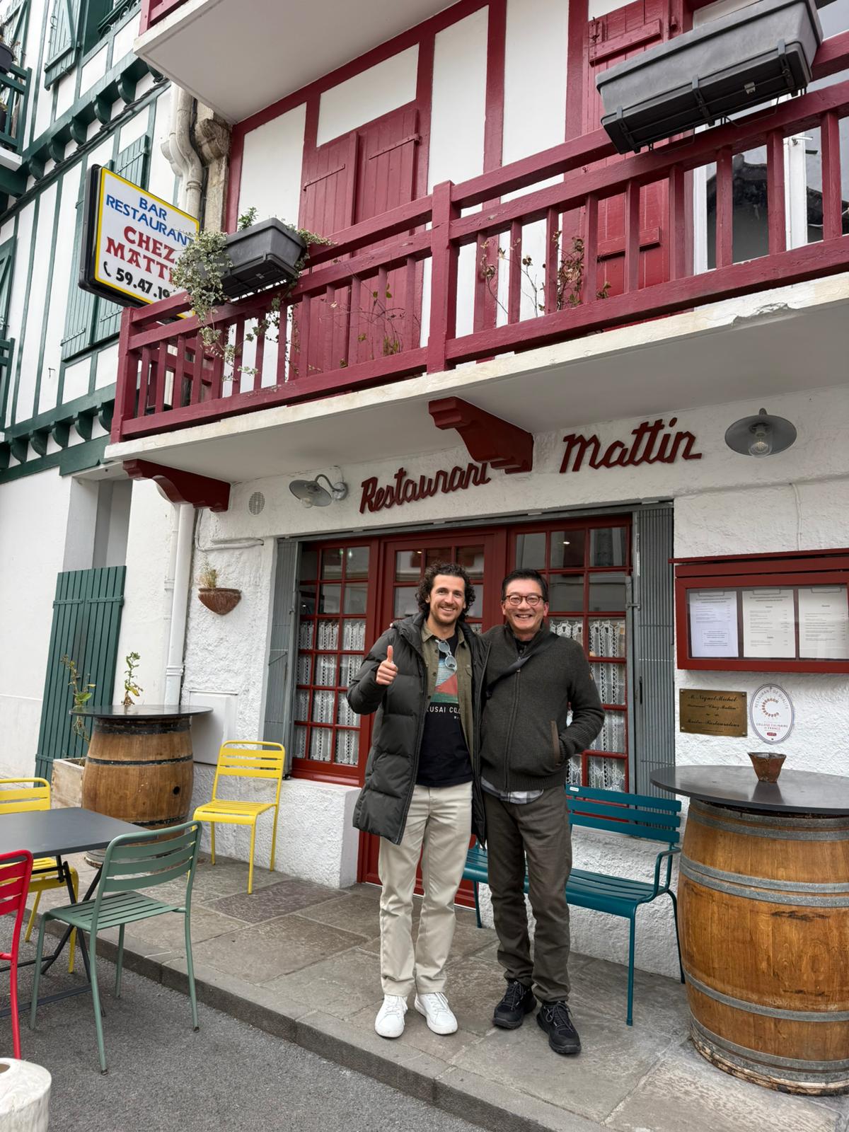 Etienne and his German guests enjoying a moment of conviviality with traditional frothy hot chocolate at the historic Maison Cazenave in Bayonne.