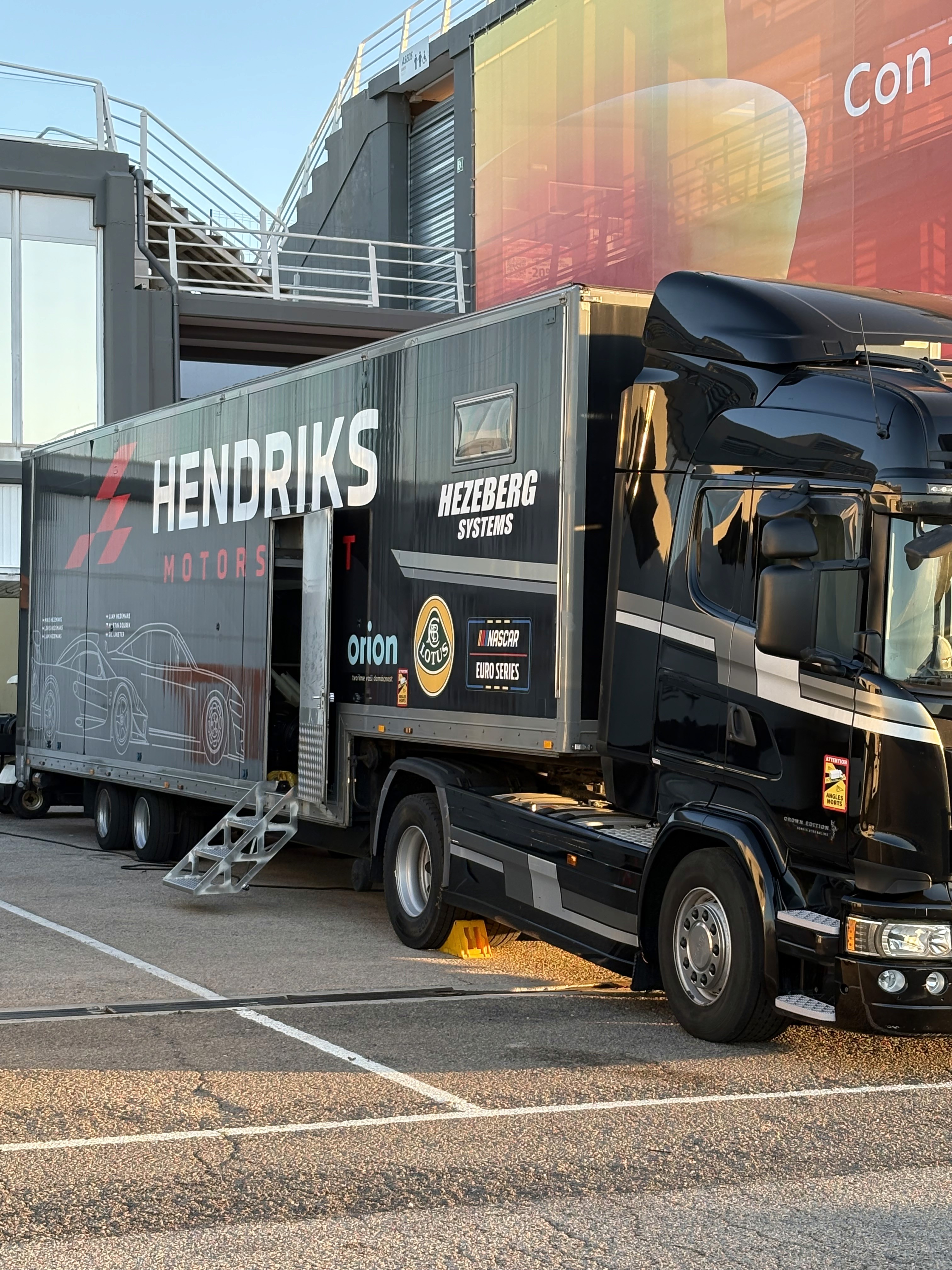 Hendriks Motorsport team truck and garage