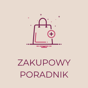 Ikona torby zakupowej z napisem 'Zakupowy poradnik' na beżowym tle.