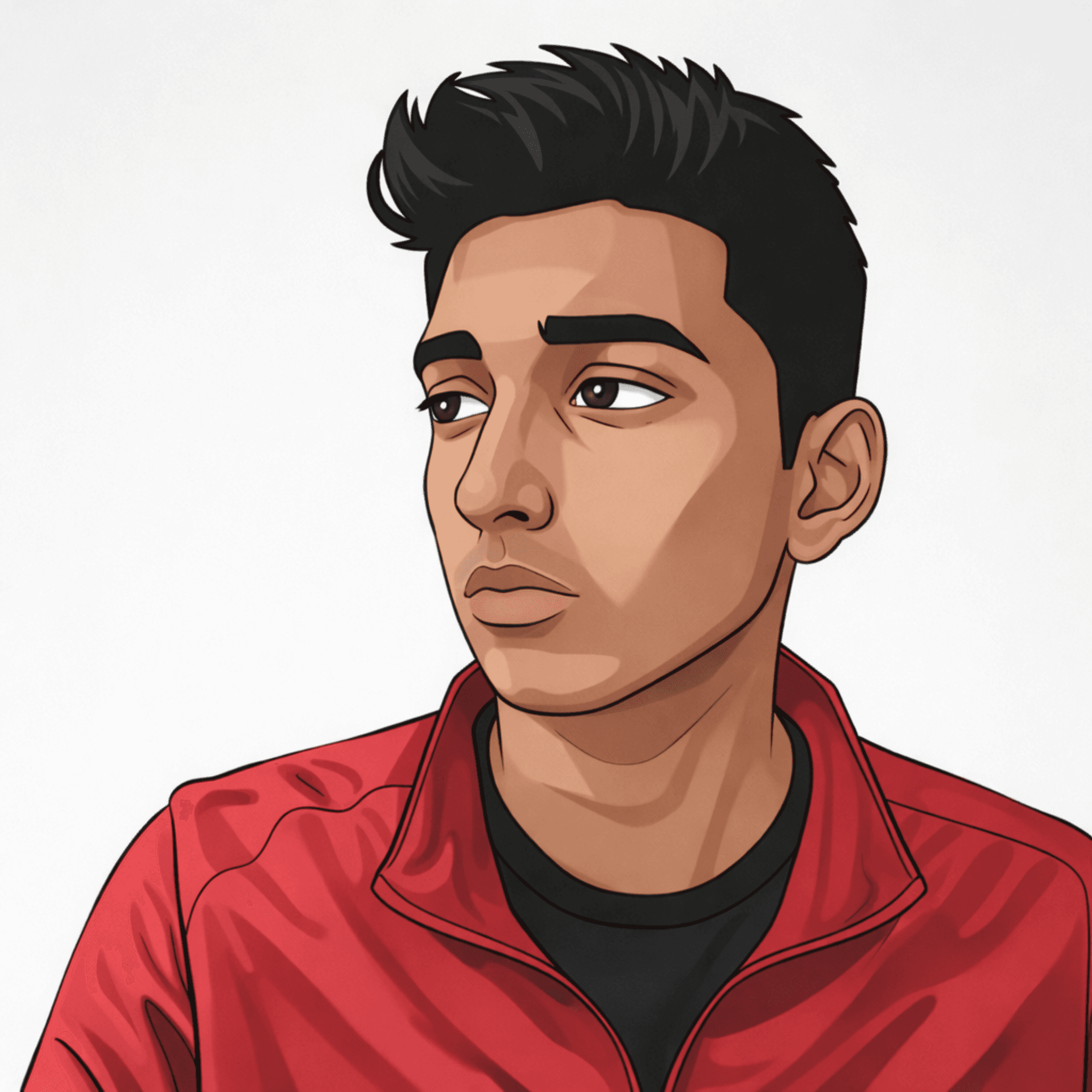 A person stands outdoors in a natural setting with lush green trees under a clear sky, wearing a dark sweatshirt, and looking into the distance.