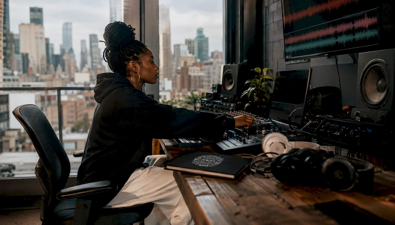 Music producer mixing labeled rap vocal stems